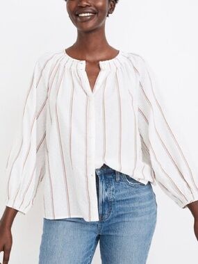 Madewell Textured Stripe Peasant Blouse Size XS